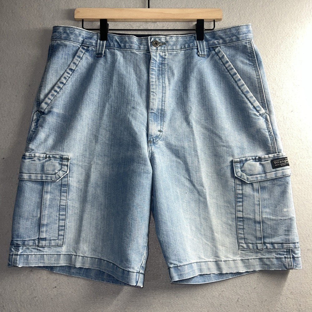 Wrangler Cargo Shorts Men 36 Blue Denim Cotton Tech Pockets Original Jorts